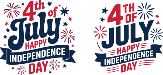 4th of July independence day typography vector with patriotic USA fireworks elements © vectovibe