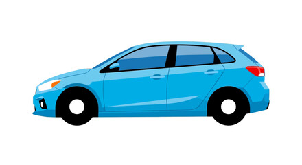 Fototapeta premium Blue Hatchback Car Isolated on White Background, Modern Vehicle Side View