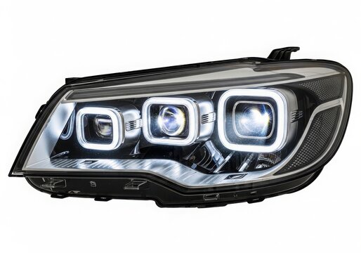 Modern car led headlight assembly close-up