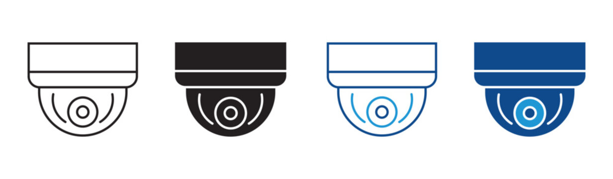 Dome CCTV Camera Icon Set Vector Flat and Outline Design Security Surveillance Collection