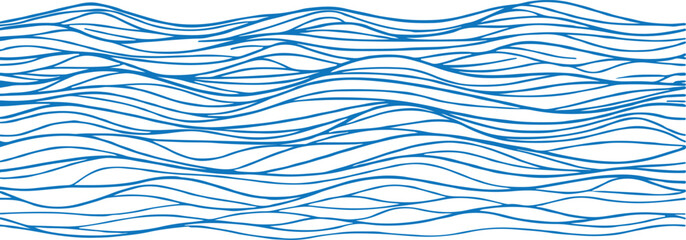 Blue hand drawn wave pattern seamless background with flowing organic lines © Nayem