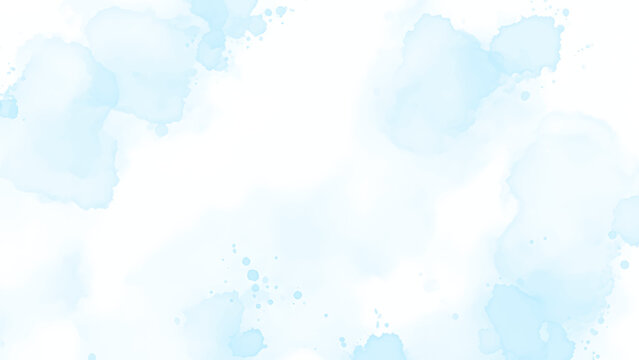 Soft light blue watercolor abstract background with fluid blotches and splashes, artistic texture for design and presentation