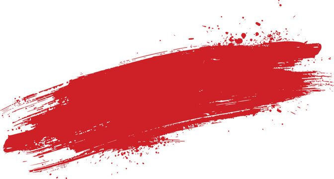 Red grunge brush stroke with distressed paint texture and bold artistic swash effect. Creative abstract design element for branding, advertising and social media layouts. High quality vector graphic 