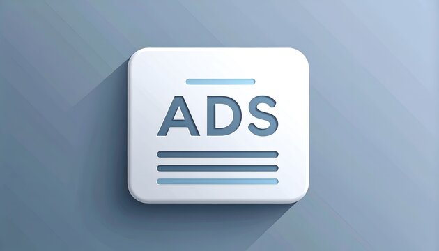 Clean, modern icon represents digital advertising. White rounded square has subtle gray design