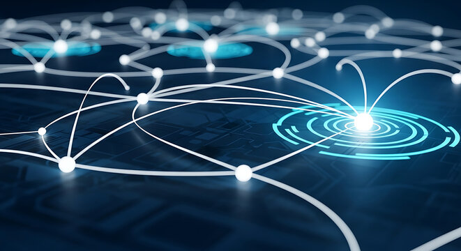 Abstract digital network connections with glowing nodes and data flow lines connection technology communication infrastructure internet abstract information transfer structure transmission