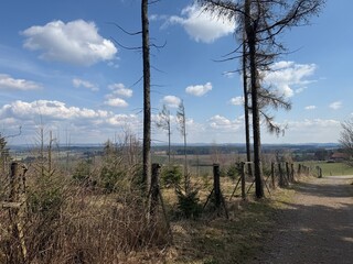 Obraz premium Panoramic view from Rozhledna Rosička (Czech Republic) over the surrounding countryside