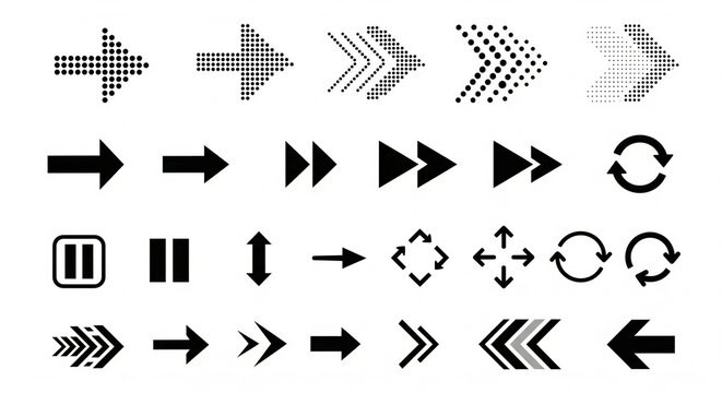 Black arrow and navigation icon set for user interface design