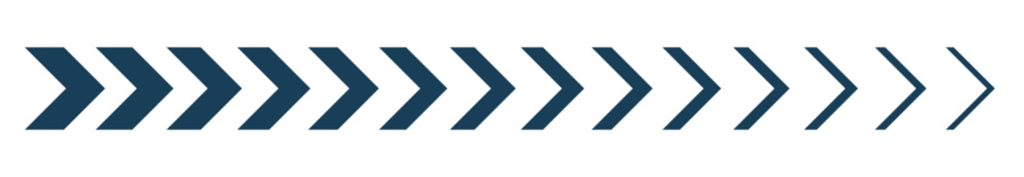 Abstract chevron arrow pattern decreasing in thickness, minimalist fast forward or next direction vector icon on white background