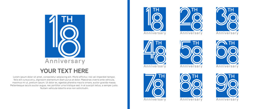 anniversary logo set with square. blue color on white background for celebration moment
