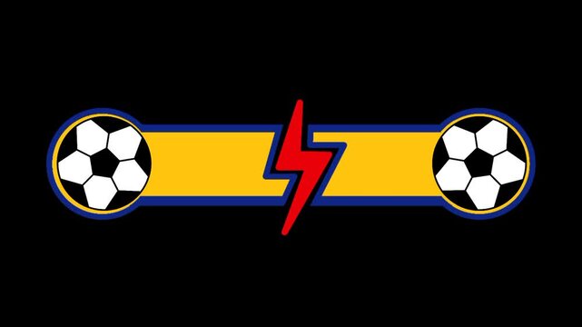 Versus graphic text box with spinning soccer ball for score display, sports broadcast, competition, and lower third layouts.