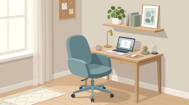 Modern Home Office Desk Setup with Laptop and Chair | Remote Workstation