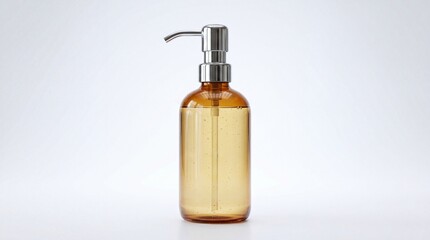 Naklejka premium Amber glass bottle with metal pump for liquid soap