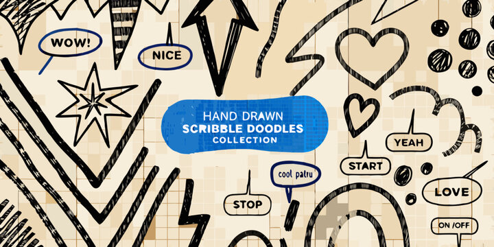 Hand Drawn Scribble Doodle Collection Vector Illustration Black And White