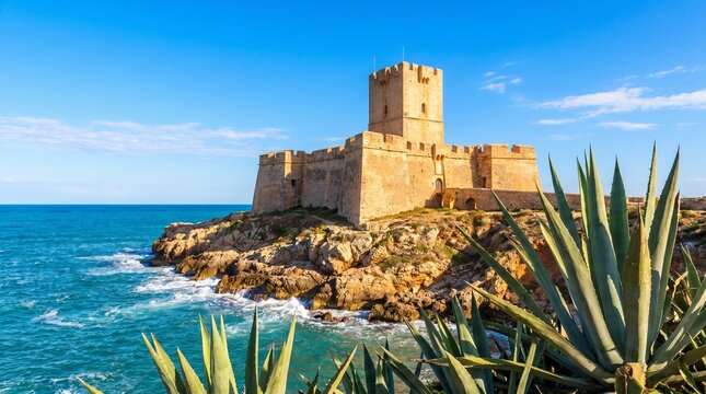 Medieval castle in the sea. Le Castella, Isola capo Rizutto in Calabria, Italy