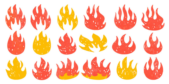 Stylized Fire Flames Vector Illustration Set With Gradient Colors