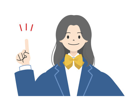 笑顔で人差し指を立て指差しポーズをする制服姿の女子高校生の上半身イラスト1