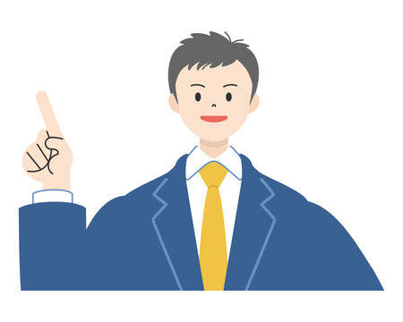 笑顔で人差し指を立て指差しポーズをする制服姿の男子高校生の上半身イラスト3