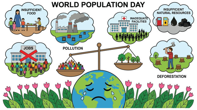 World Population Day Illustration With Environmental Concerns