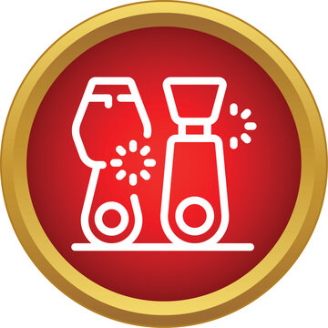 Zip fastener showing the pulling process on an isolated red circle icon