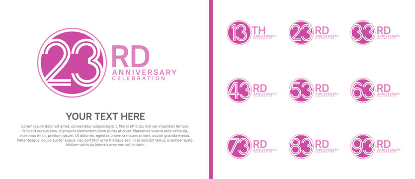 anniversary logo set with circle. purple color on white background for celebration moment