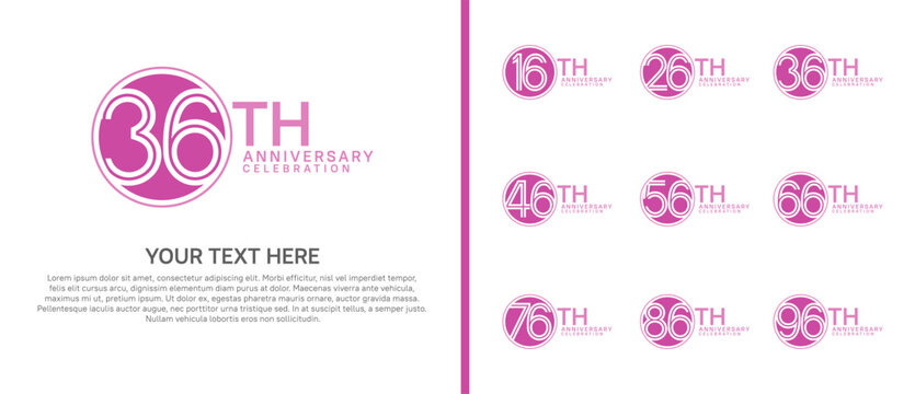 anniversary logo set with circle. purple color on white background for celebration moment