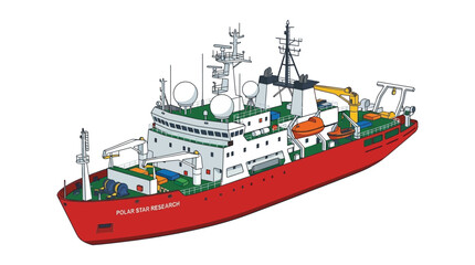 Red icebreaker ship illustration with detailed antennas and radar domes © Anjumanara Rakhi