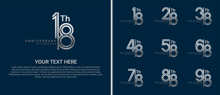 anniversary logo set with split style. silver color on blue background for celebration moment
