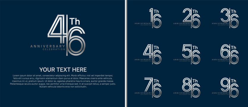 anniversary logo set with split style. silver color on blue background for celebration moment