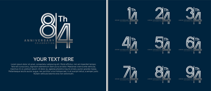 anniversary logo set with split style. silver color on blue background for celebration moment