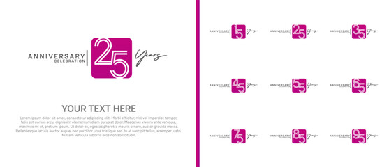anniversary logo set with square. purple and black color on white background for celebration moment © JOHAN