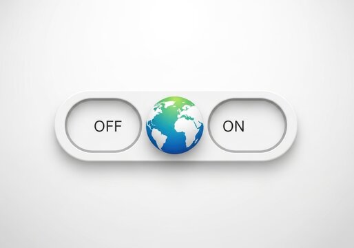 Earth globe on switch button between on off