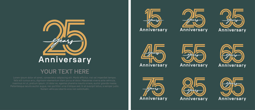 anniversary logo set with handwriting. brown and white color on green background for celebration moment