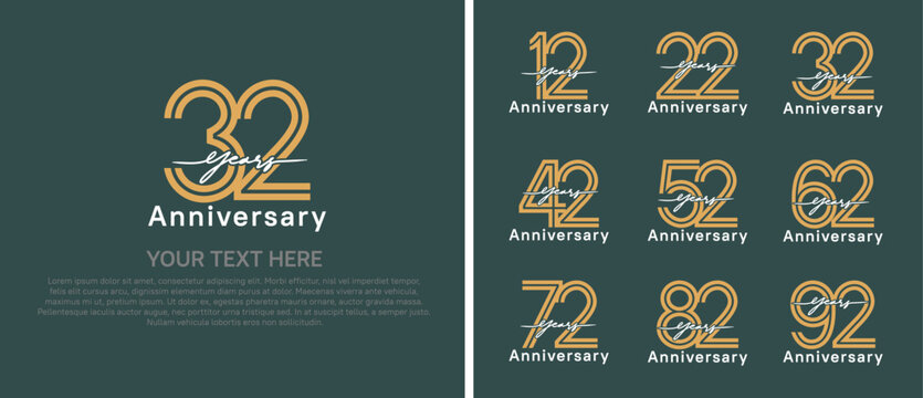 anniversary logo set with handwriting. brown and white color on green background for celebration moment