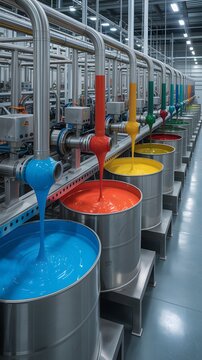 Industrial Paint Factory with Conveyor System and Color Tanks