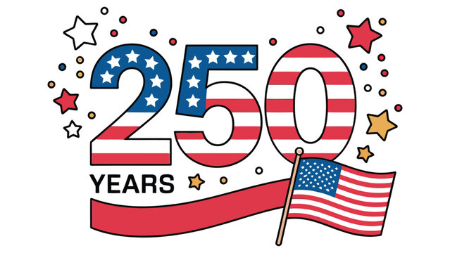 American patriotic illustration celebrating 250 years with usa flag and stars
