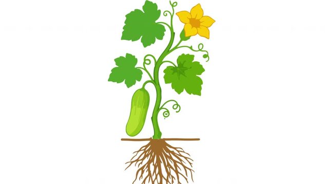 Animated Plant Growth from Roots to Tree on White Background