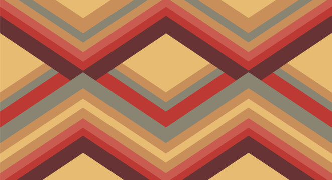 Retro chevron stripes in warm autumn colors featuring burgundy red orange and grey tones arranged in a sharp zigzag geometric pattern for vintage backdrop.