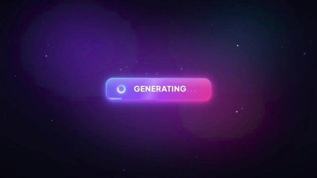 Animated glowing AI generate button with loading state transition on dark gradient background