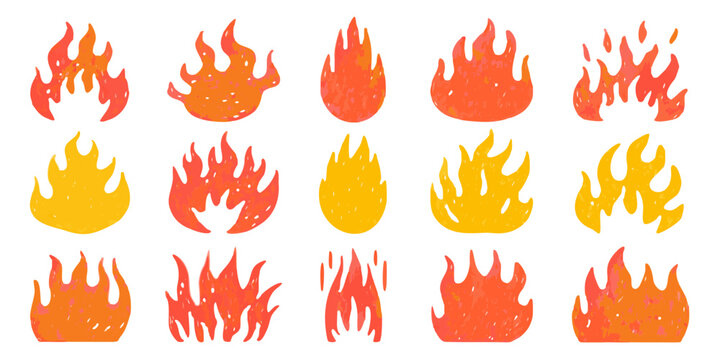 Stylized Fire Flames Vector Illustration Set On Black Background