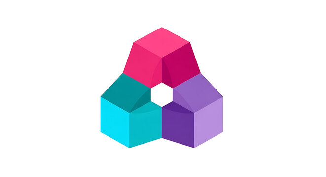 Abstract geometric 3D logo icon with interlocking colorful cubes geometric abstract interlocking colorful minimalist isometric creative structure innovation technology identity branding