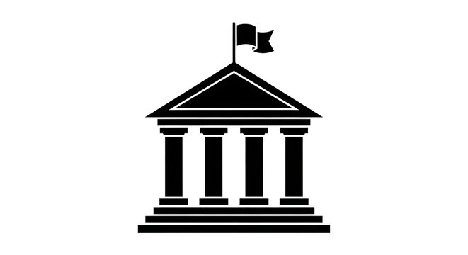 Black silhouette icon of a government building with flag government building silhouette architecture courthouse university institutional structure landmark administration education