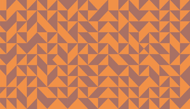 Abstract geometric pattern featuring triangles in orange and muted brown colors creating tessellated mosaic surface for creative design backgrounds or wallpaper.