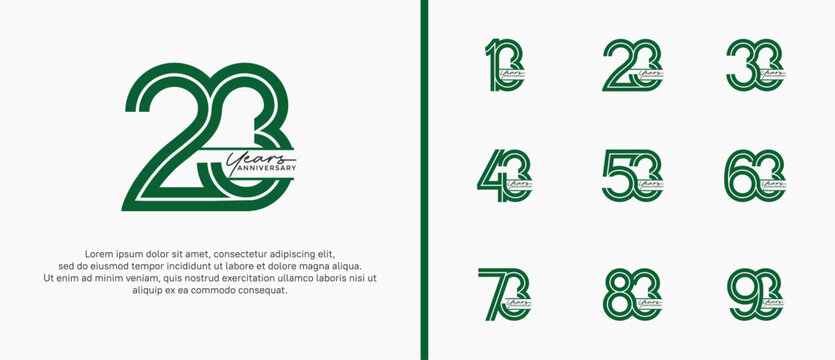 anniversary vector logo set, green color with handwriting can be use for celebration