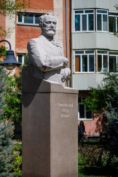 Monument to P.I. Tchaikovsky near the music college of Almaty. Almaty, Kazakhstan - April 2025