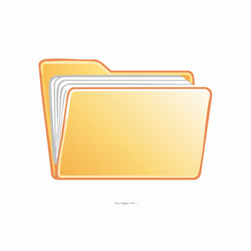 Orange folder with stacked documents and tab for organization and storage of information