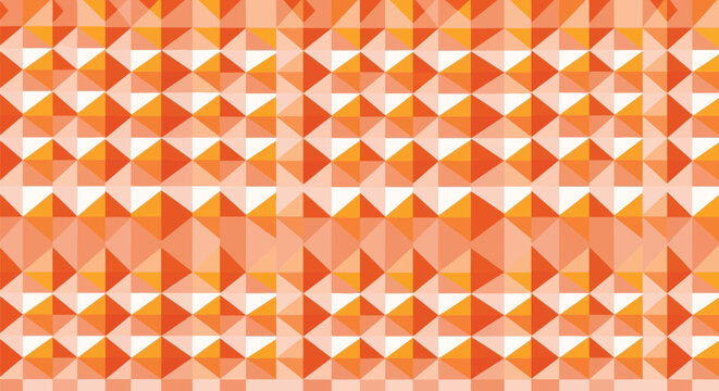 Vibrant orange geometric mosaic pattern with triangular shapes and warm coral tones creating dynamic isometric crystal texture for contemporary graphics.