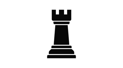 Black Chess Rook Silhouette Icon on White Background © Safina Safa