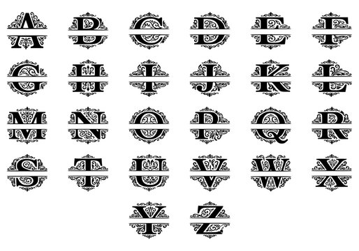Ornate Split Monogram Alphabet A-Z - Vintage Filigree Letter Set for Custom Family Name Signs and Logo Design