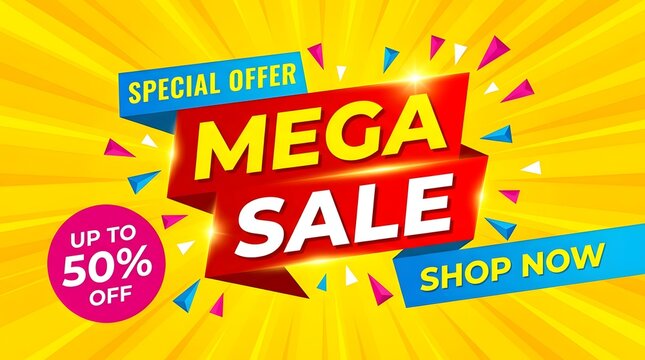 Vibrant mega sale banner with discount offer