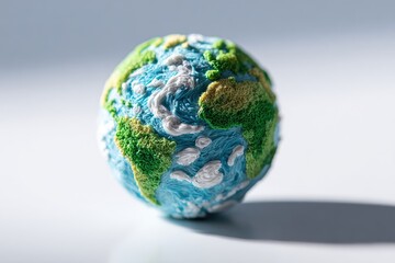Fototapeta premium Textured, small globe model with detailed continents and clouds